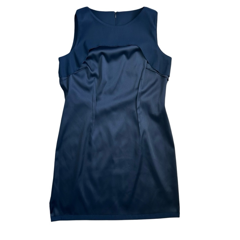 KIM ROGERS PETITE Women’s Sleeveless Sheath‎ Dress Navy Blue Pin-tuck Pleats 14P - Picture 3 of 10